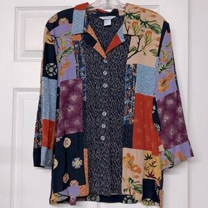 Koret City Blues Vintage Floral Patchwork Button Front Flowy Top Sz L